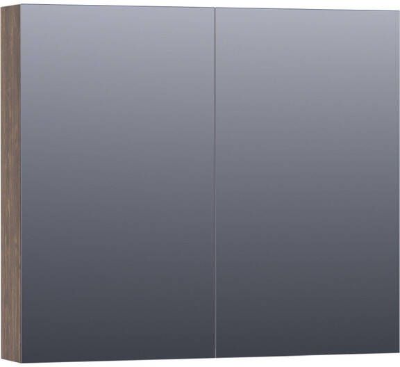 Saniclass Plain Spiegelkast 80x70x15cm 2 links rechtsdraaiende spiegeldeuren MFC burned bark SK-PL80BB