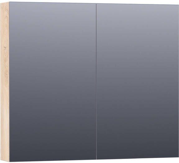 Saniclass Plain Spiegelkast 80x70x15cm 2 links rechtsdraaiende spiegeldeuren MFC sahara SK-PL80SH