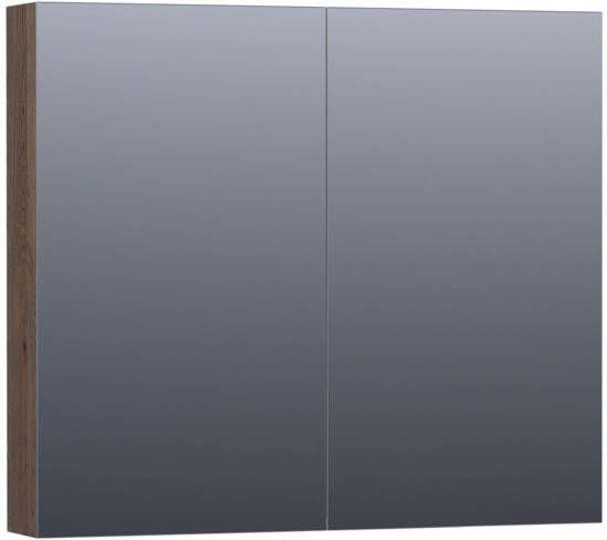 Saniclass Plain spiegelkast 80x70x15cm met 2 links- en rechtsdraaiende spiegeldeuren Hout Black oak SK-PL80BO