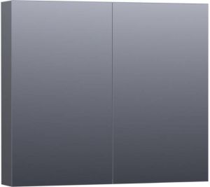 Saniclass Plain spiegelkast 80x70x15cm met 2 links- en rechtsdraaiende spiegeldeuren MDF hoogglans Grijs SK-PL80HG