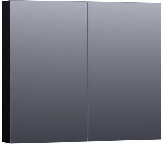 Saniclass Plain spiegelkast 80x70x15cm met 2 links- en rechtsdraaiende spiegeldeuren MDF hoogglans Zwart SK-PL80HZ