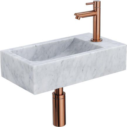 Saniclass Fuente fonteinset 40x22 1 kraangat rechts marmer fonteinkraan koper wit SW970033 SW799405 SW799403 SW728223