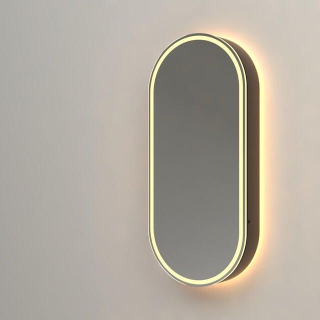 Saniclass Shine Spiegelkast 45x100x14cm ovaal indirecte verlichting LED spiegelverwarming zwart SW1236526