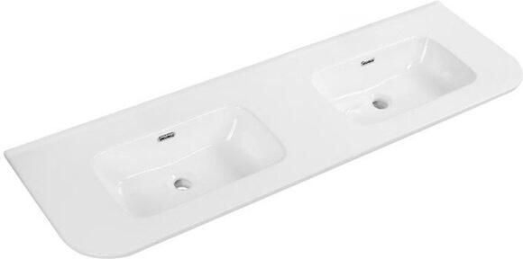 Saniclass Terra Meubelwastafel 121x46x2cm afgeronde hoeken 2 wastafels zonder kraangat wit glans SW1418358