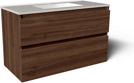 Saniclass Vita Badkamermeubelset 100x60x46cm -2 lades greeploos 1 wasbak 1 kraangat overloop keramiek noten SW1413852 SW804532