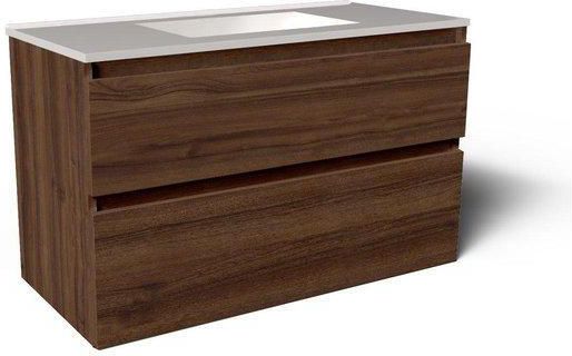 Saniclass Vita Badkamermeubelset 100x60x46cm 2 lades greeploos 1 wasbak zonder kraangaten overloop keramiek noten SW1413852 SW773927