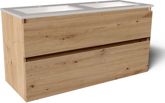 Saniclass Vita Badkamermeubelset 120x60x46cm -2 lades greeploos 1 wasbak 2 kraangaten overloop keramiek rustiek eiken SW1413860 SW804533