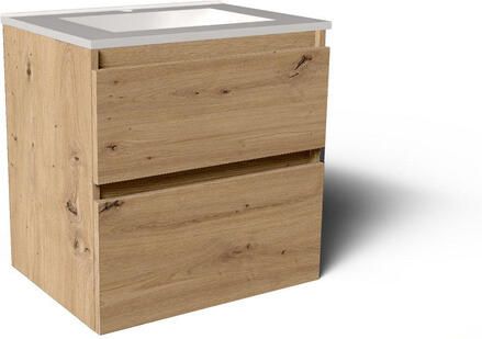 Saniclass Vita Badkamermeubelset 60x60x46cm -2 lades greeploos 1 wasbak 1 kraangat overloop keramiek rustiek eiken SW804530 SW1413841 - Foto 1