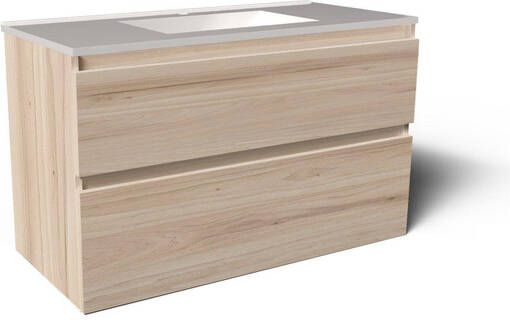 Saniclass Vita Badkamermeubelset 100x60x46cm -2 lades greeploos 1 wasbak 1 kraangat overloop keramiek beech SW1413855 SW804532