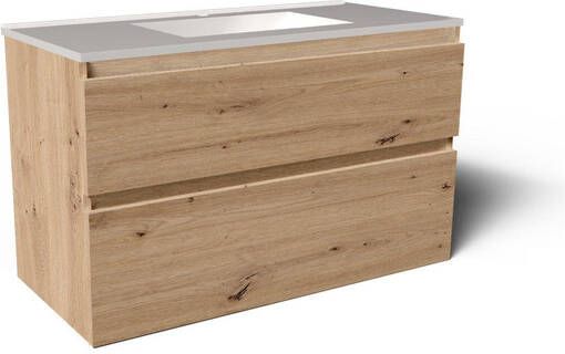 Saniclass Vita Badkamermeubelset 100x60x46cm -2 lades greeploos 1 wasbak 1 kraangat overloop keramiek rustiek eiken SW1413853 SW804532