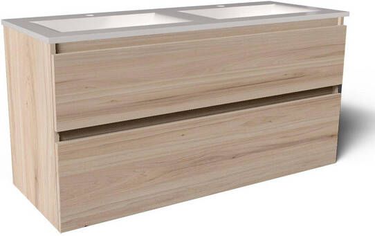 Saniclass Vita Badkamermeubelset 120x60x46cm -2 lades greeploos 1 wasbak 2 kraangaten overloop keramiek beech SW1413861 SW804533