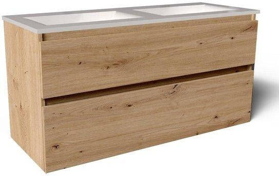 Saniclass Vita Badkamermeubelset 120x60x46cm 2 lades greeploos 1 wasbak zonder kraangaten overloop keramiek beech SW1413861 SW773928