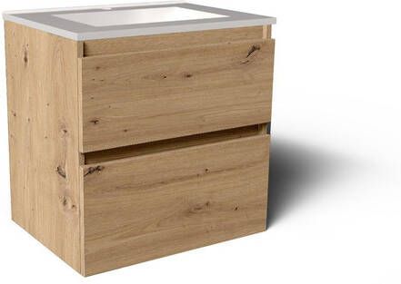 Saniclass Vita Badkamermeubelset 60x60x46cm -2 lades greeploos 1 wasbak 1 kraangat overloop keramiek rustiek eiken SW804530 SW1413841