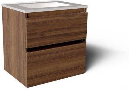 Saniclass Vita Badkamermeubelset 60x60x46cm -2 lades greeploos 1 wasbak 1 kraangat overloop keramiek noten SW804530 SW1413840