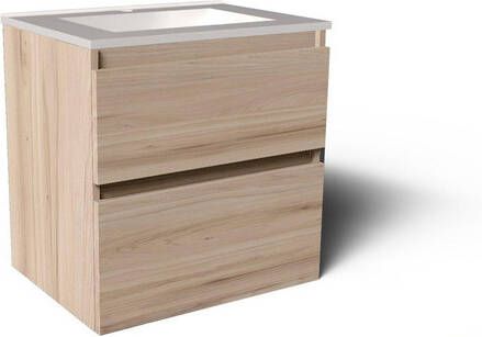 Saniclass Vita Badkamermeubelset 60x60x46cm -2 lades greeploos 1 wasbak 1 kraangat overloop keramiek beech SW1413843 SW804530