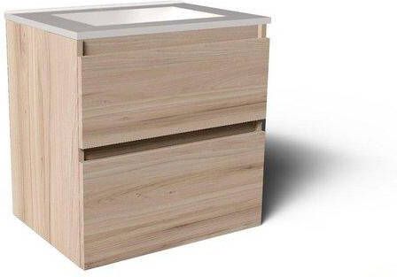 Saniclass Vita Badkamermeubelset 60x60x46cm 2 lades greeploos 1 wasbak zonder kraangaten overloop keramiek beech SW1413843 SW773925