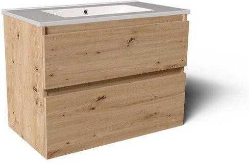Saniclass Vita Badkamermeubelset 80x60x46cm 2 lades greeploos 1 wasbak zonder kraangaten overloop keramiek rustiek eiken SW1413849 SW773926