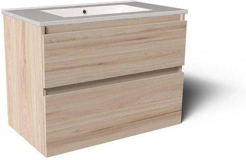 Saniclass Vita Badkamermeubelset 80x60x46cm 2 lades greeploos 1 wasbak zonder kraangaten overloop keramiek beech SW773926 SW1413850