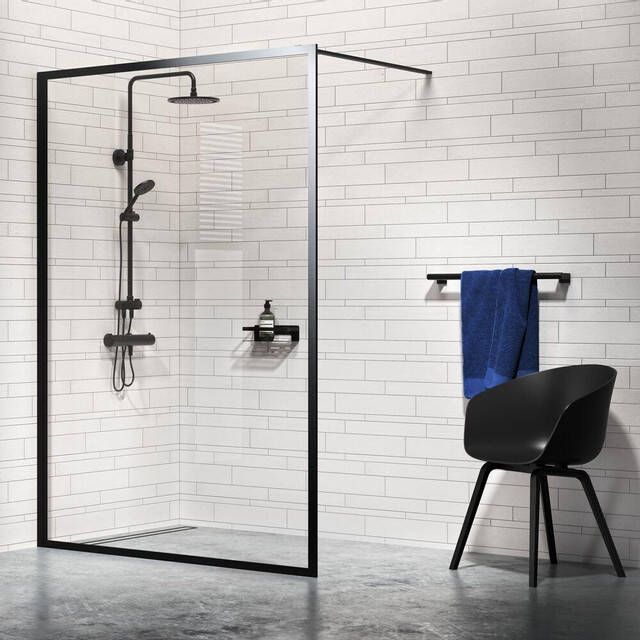 Sealskin Contour inloop douche type A3 88 cm breed 200 cm hoog zwart 6 mm helder veiligheidsglas CCDA30886195100