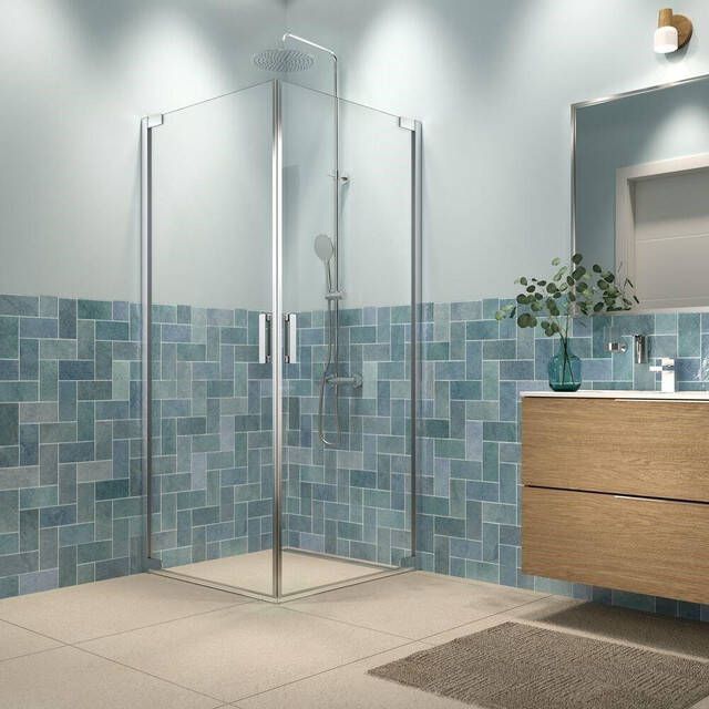 Sealskin Inc. Tweedelige hoekinstap 90x90x200cm 8mm helder veiligheidsglas met antikalklaag Zilver hoogglans CXI160906265100