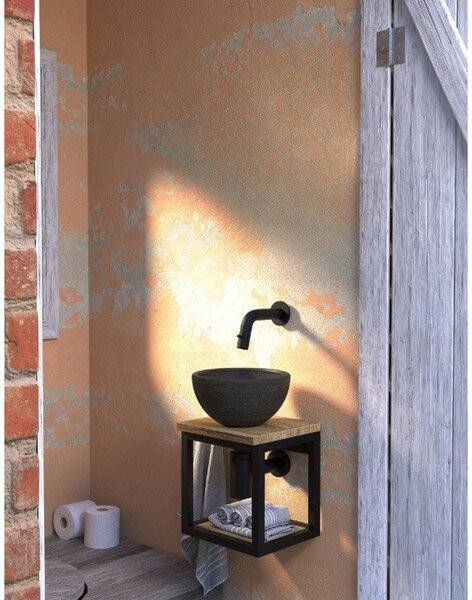 Sjithouse Furniture fonteinset 25x23x38.4cm met opbouwkom zwart mat en blad sherwood inclusief kraan sifon en afvoerplug zwart mat met spiegel