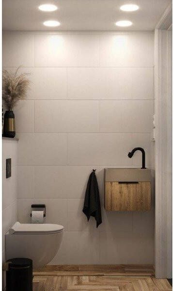 Sjithouse Furniture fonteinset 40.5x22x35.5cm met beton wasbak inclusief kraan sifon en afvoerplug zwart mat met spiegel