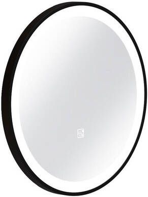 Sjithouse Furniture Luxe Spiegel Rond 40cm met zwart kader geïntegreerde LED verlichting kleurwissel wit warm wit spiegelverwarming mat 4TS40054