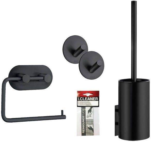 Smedbo Beslagsboden Smartpack Toilet accessoireset 5 delig zelfklevend mat zwart SmartP-BBBlack