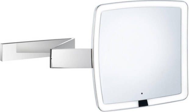Smedbo Outline make-up spiegel vierkant draaibaar wandmodel Led verlichting 20cm 7x vergrotend chroom