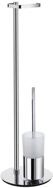 Smedbo Reserverolhouder Outline met Borstelhouder Mat Glas Container Rond 23x78 cm Chroom - Foto 1