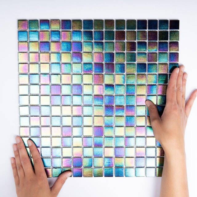 The Mosaic Factory Amsterdam mozaïektegel 32.2x32.2cm wand en vloertegel Vierkant Glas Black hologram glans GMP104