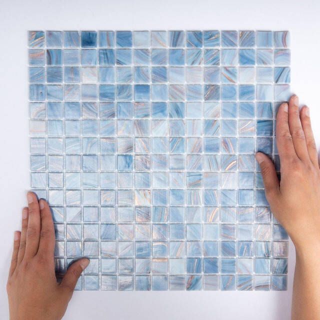 The Mosaic Factory Amsterdam mozaïektegel 32.2x32.2cm wand en vloertegel Vierkant Glas Cyaan glans GMG251