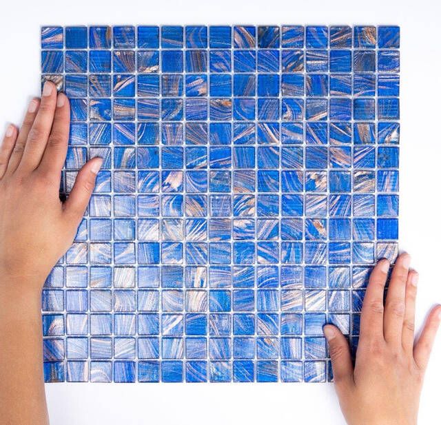 The Mosaic Factory Amsterdam mozaïektegel 32.2x32.2cm wand en vloertegel Vierkant Glas Medium Blue glans GMG661