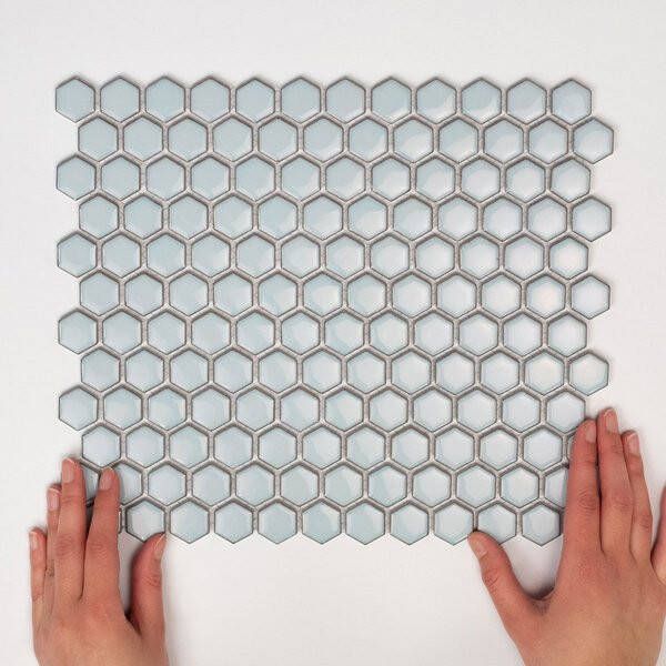 The Mosaic Factory Barcelona mozaïektegel 2.3x2.6x0.5cm Hexagon Geglazuurd porselein Zacht blauw met retro rand AFH23450 online kopen