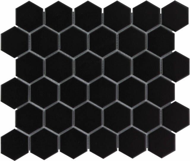 The Mosaic Factory Barcelona mozaïektegel 28.2x32.1cm wand en vloertegel Zeshoek Hexagon Porselein Black Mat AMH13317