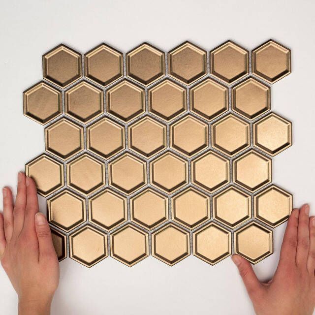 The Mosaic Factory Barcelona mozaïektegel 28.2x32.1cm wandtegel Zeshoek Hexagon Porselein Bronze Metallic AFH13B