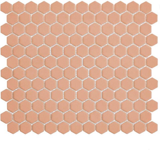 The Mosaic Factory Hexagon mozaïektegel 26x30cm wand en vloertegel Zeshoek Hexagon Porselein Royal Peach Mat HM23080