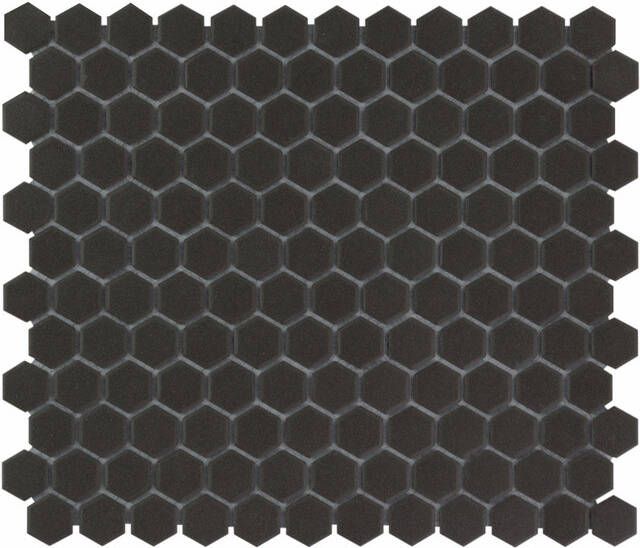 The Mosaic Factory London mozaïektegel 26x30cm wand en vloertegel Zeshoek Hexagon Porselein Black Mat LOH2017