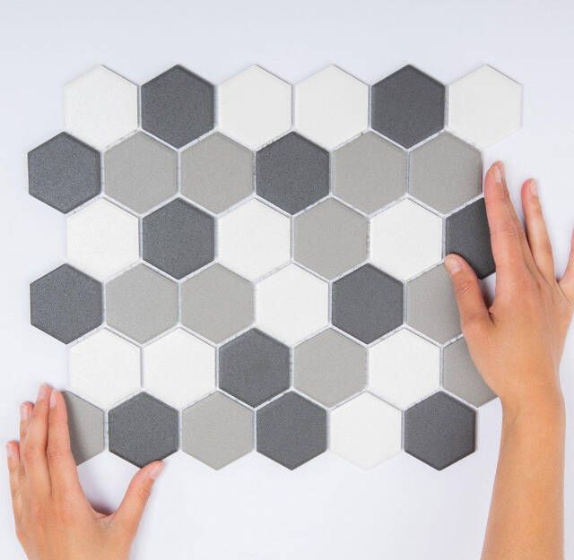 The Mosaic Factory London mozaïektegel 28.2x32.1cm wand en vloertegel Zeshoek Hexagon Porselein Contrast mix Mat LOH10MIX3