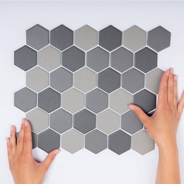 The Mosaic Factory London mozaïektegel 28.2x32.1cm wand en vloertegel Zeshoek Hexagon Porselein Dark Grey mix Mat LOH10MIX1