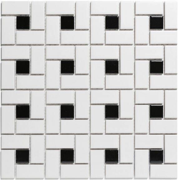 The Mosaic Factory Paris Mozaïektegel 2.3x4.8x0.6cm wandtegel binnen buiten porselein mat wit met glanzend zwart PAPW140915