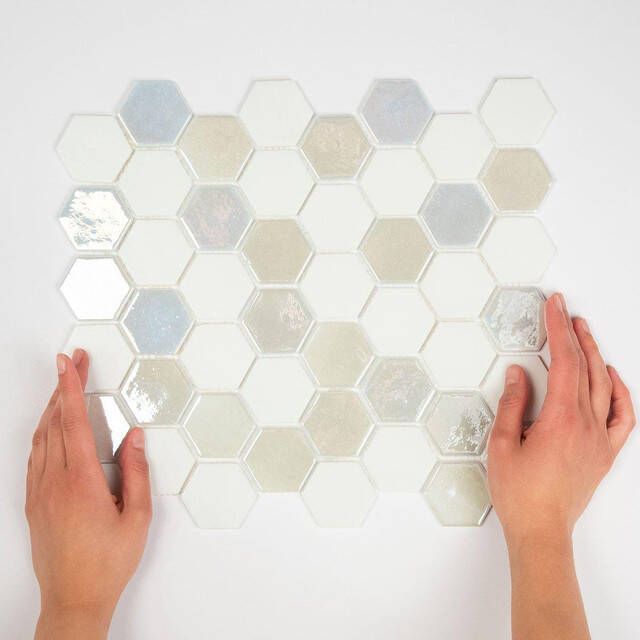 The Mosaic Factory Valencia mozaïektegel 27.6x32.9cm wandtegel Zeshoek Hexagon Gerecycled glas White mat glans VAL100