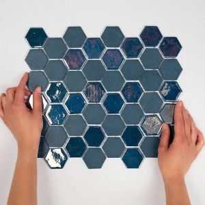 The Mosaic Factory Valencia mozaïektegel 4.3x4.9x0.5cm hexagon blauw mat en glans voor wand en vloer en voor binnen en buiten vorstbestendig VAL650