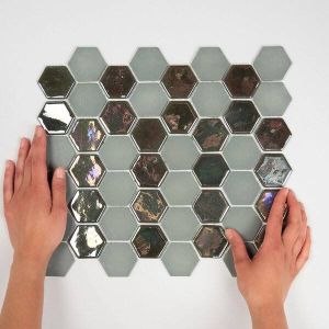 The Mosaic Factory Valencia mozaïektegel 4.3x4.9x0.5cm hexagon khaki mat en glans voor wand en vloer en voor binnen en buiten vorstbestendig VAL182