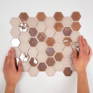 The Mosaic Factory Valencia mozaïektegel 4.3x4.9x0.5cm hexagon roze mat en glans voor wand en vloer en voor binnen en buiten vorstbestendig VAL008