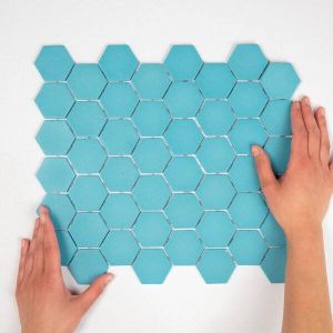 The Mosaic Factory Valencia mozaïektegel 4.3x4.9x0.5cm hexagon turquoise mat voor wand en vloer en voor binnen en buiten vorstbestendig VAL25M