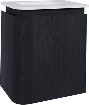 Thebalux Epoch Toiletmeubel 36x35x41cm ronding links hoek rechts 1 deur Corian wastafel zonder kraangat Chocolate 9TT35133C