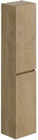 Thebalux hoge kast opliggend 2x dichte deur houten greeplijst in kleur meubel rechts draaiend achterwand in grijs linnen kleur structuur 7BE35028SQ