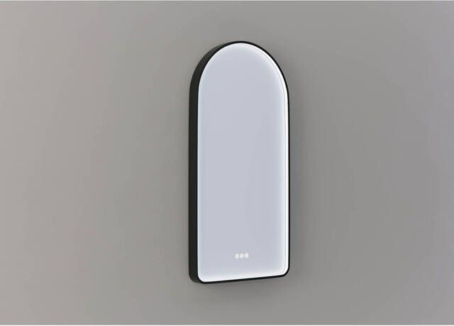 Thebalux Spiegel M27 Arch model voorzien van indirecte LED in mat zwart kader kleurwissel dimfunctie memory spiegelverwarming touchbediening M27500MZ