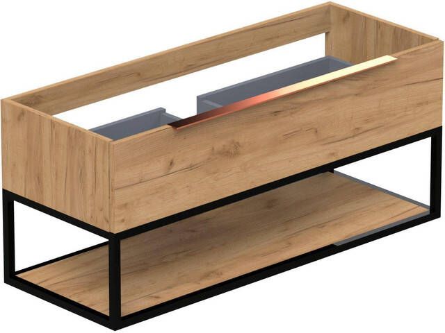 Thebalux Type onderbouwkast 120x45x50cm 1x uitsparing opbouwgreep koper 1 softclose lade standaard greep MDF spaanderplaat metaal sequoia 1TY120436SQ-NK